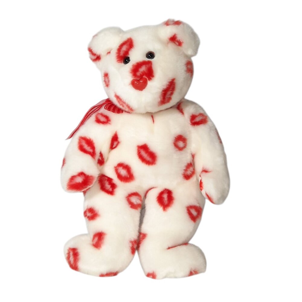 2001 Ty Beanie Buddies Smooch Red Kiss Lips Bear Plush Stuffed BeanBag Toy 14"